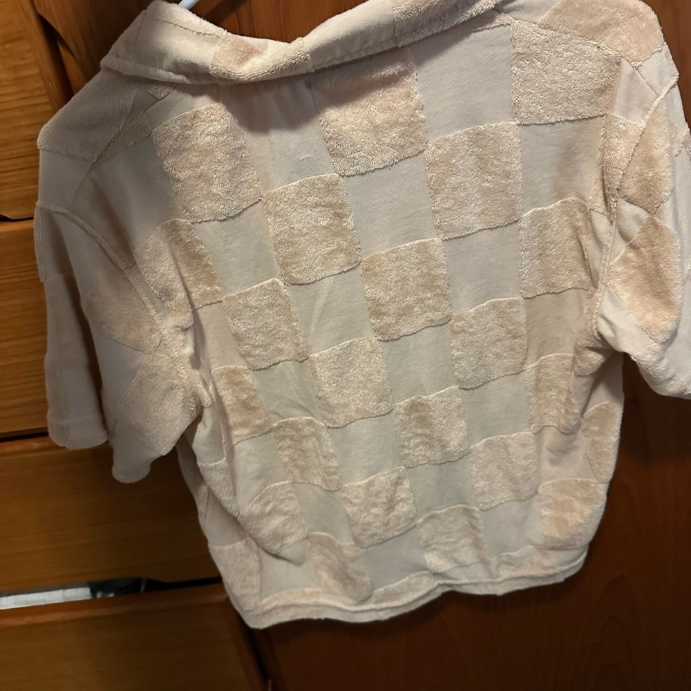 Nasty Gal Cream Checkered Women's Terrycloth Top - Picture 2 of 2